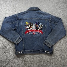 90s Warner Brothers Looney Tunes Thats All Folks Embroidered Denim Jacket Small