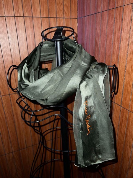 Pierre Cardin Silk Scarf 150x38 Olive Green - Vintage Designer