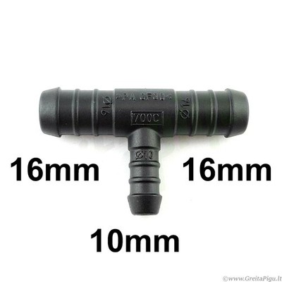 T-Stück Stachel 16 - 10 - 16 mm Rohr Rohr Schlauchverbinder Fitting Luft...