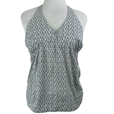 MOTHERHOOD Ditsy Floral HALTER TOP M Blue Babydoll Smocked Bra y2k fitted