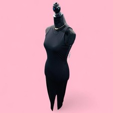 Black Sexy Vamp Minimalist Modern Party Club Wear Bodycon Derek Heart Dress NEW