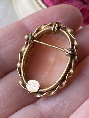 Ciondolo spilla vintage originale conchiglia intagliata cammeo 12k GF oro pieno pezzo cimelio - Foto 6 di 6