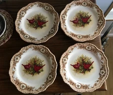 4 Cracker Barrel WOODLAND CARDINAL Salad Plate by Susan Winget Stoneware 8.5"