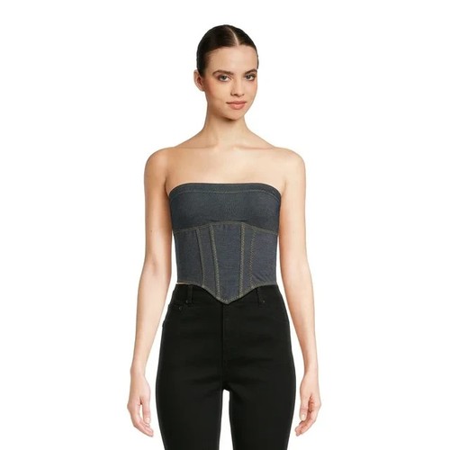 No Boundaries Women Juniors XXXL 3X Strapless Dark Denim Bustier Top Stretch NEW - Picture 3 of 4