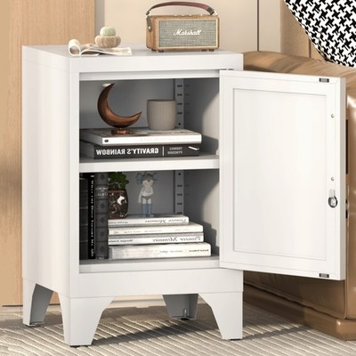 Metal Nightstand Bedend Side Table Storage Cabinet Office Filing Cabinet w/ Lock