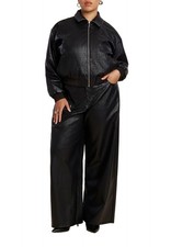ELOQUII Women's Plus Size Faux Leather Pintuck Straight Leg Pant