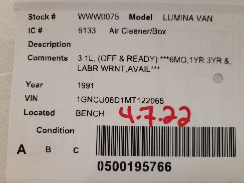 Purificador de aire 3,1 L para furgoneta Lumina 90-95 1540698 Foto 3 de 3