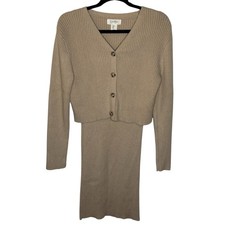 Jessica Simpson Tank Sweater Dress w/Matching Cardigan Women’s L Tan Stretchy