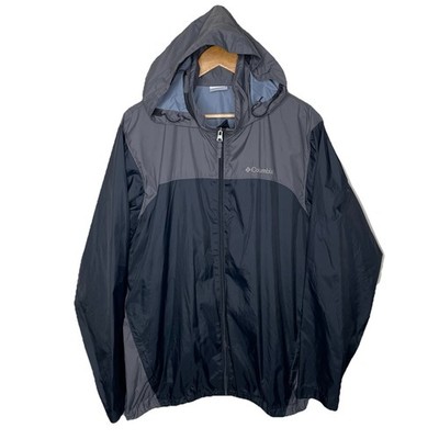 Columbia Windbreaker Jacket Black Gray Rain Coat Lightweight Packable Mens Large