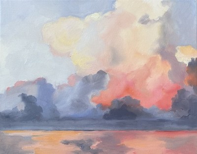 Original Oil Painting On Stretched Canvas Sunrise Clouds Contemporary Fine Art