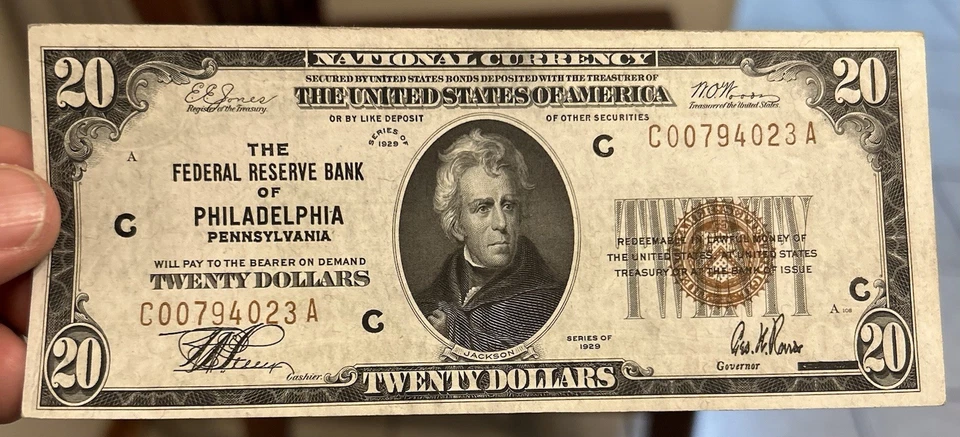 Two CONSECUTIVE 1929 Federal $20 Banknote Currency. Philadelphia - Image 2 of 4
