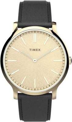 Timex Herren Gallery Uhr mit schwarzem Lederarmband TW2V43500