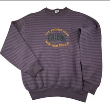Vintage 90's Guess Stripe Sweatshirt Men  s Small Cotton Purple Crewneck Pullover