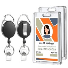 2 Set Badge Holder Retractable Clip Heavy Duty Badge Reel with Acrylic Clear Ver