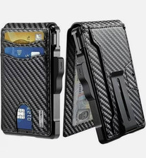 Men's Slim PopUp Bifold Carbon Fiber Wallet, RFID Blocking, Money Clip, Men Gift