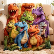 Cute Smiling Dinosaurs HD Digital Prin t Flannel, Soft Funny Throw Blanket