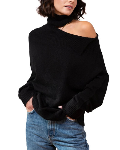 $125 CENTRAL PARK WEST "Knightly" black cuff neck colder shoulder sweater sz M