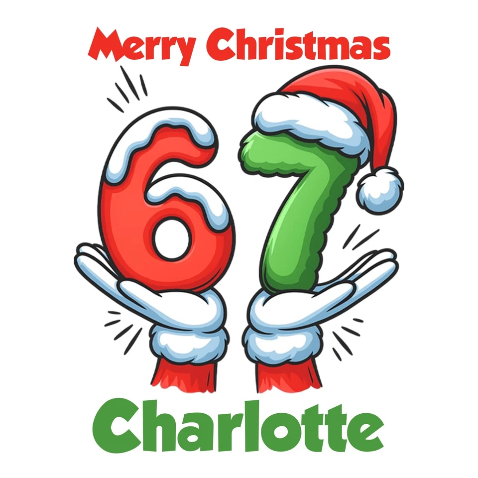 Personalised 67 Meme Christmas Wrapping Paper Roll – Any Name Gift Wrap - Image 2 of 4