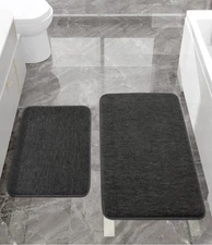 Bathroom Rug Set 2 Piece, Memory Foam Dark Grey Bath Mat Set Non-Slip Quick D...