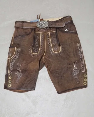 Lederhose kurz braun antik look mit Gürtel oder Hosenträger echt Leder Neu ITH1 - Bild 1 von 4