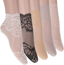 5Pairs Women's Lace Socks Sheer Lace Socks Fishnet Socks Ankle Mesh Lace Socks L
