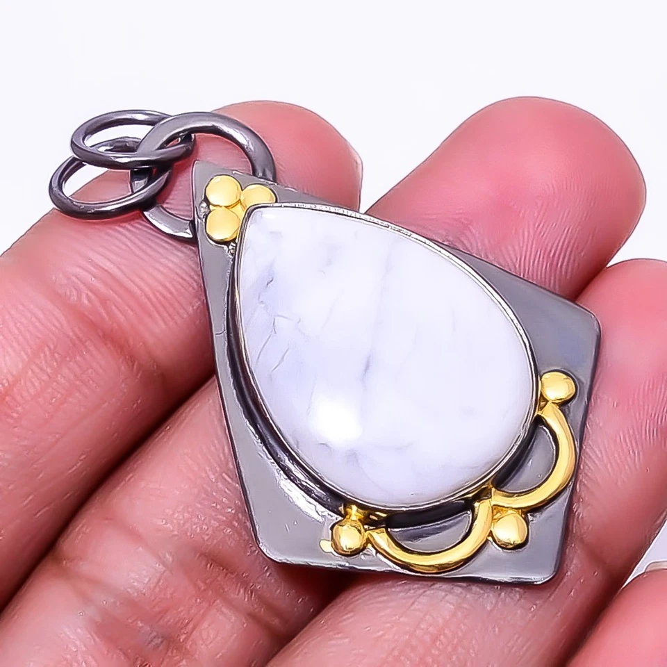 Colgante Howlita Blanco Plata de Ley 925 1.95" P1674, Regalo Navidad Foto 3 de 4