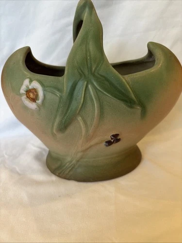 Vintage Weller Art Pottery Basket Tutone Planter with Leaf Handle