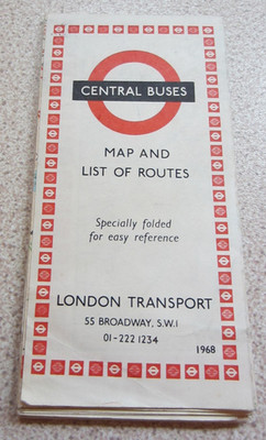 LONDON TRANSPORT Central Buses Karte & Liste der Routen 1968