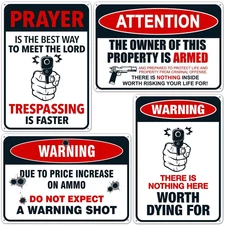 Sigo Signs Funny No Trespassing Warning Signs, (Pack of 4) 10X7 Inches, Rust
