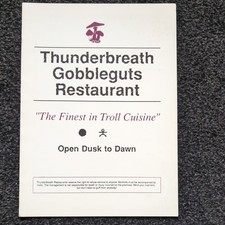 Thunderbreath Gobbleguts Restaurant Menu Troll Cuisine 1988 Chaosium Roleplaying