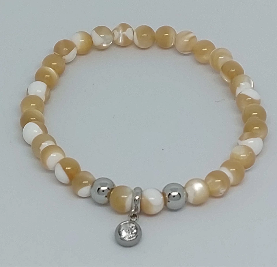 Modeschmuck Muschelkernperlen Armband Trochus Muschel  6 mm Perlen Handarbeit  - Bild 4 von 4