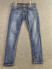 Nudie Jeans Tight Terry Mens W32 L30 Blue Slim Tapered Zip Fly Denim Stretch