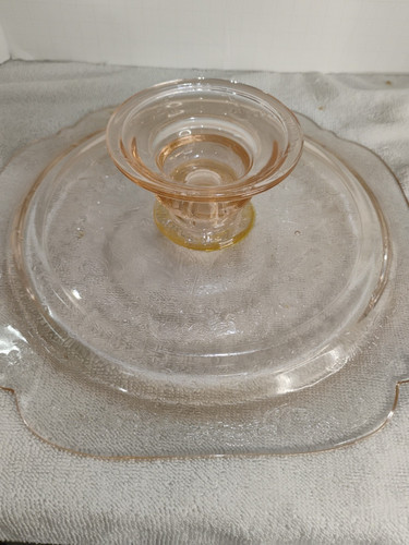 Piatto torta piedistallo vintage Indiana rosa da collezione 10 1/4” nuovo con scatola con documenti! - Foto 8 di 13