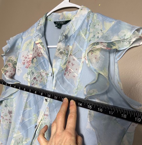Lauren Ralph Lauren Dress Blue Floral Chiffon Midi A-line Dainty Fairy Womens 6 - Picture 12 of 15