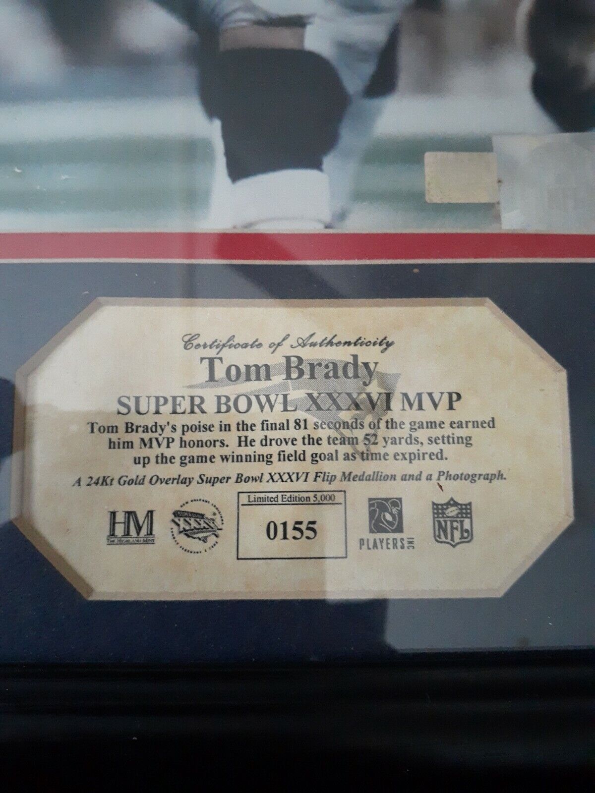 Highland Mint Tom Brady Supebowl 36 Mvp Picture With Gold Plated Coin Numbered - Picture 3 of 5