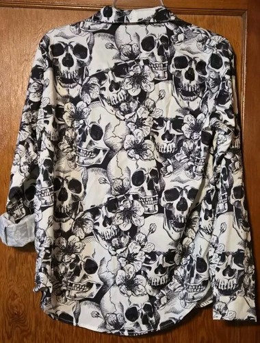 Skull Button Down Shirt Top Blouse Women's Halloween Party Long Sleeve XL - Bild 5 von 9