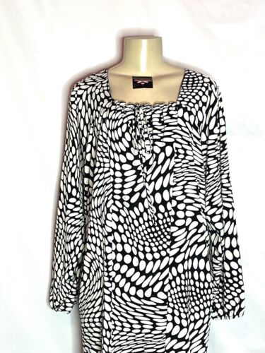 ISABEL TOLEDO BLACK WHITE PRINT LONG SLEEVE DRESS SIZE 18 - Picture 2 of 3