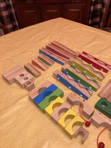 Roba Wooden Marble Run - Over 80 Wooden Pieces & 4 Marbles Colorful Ball Track - Picture 7 of 11