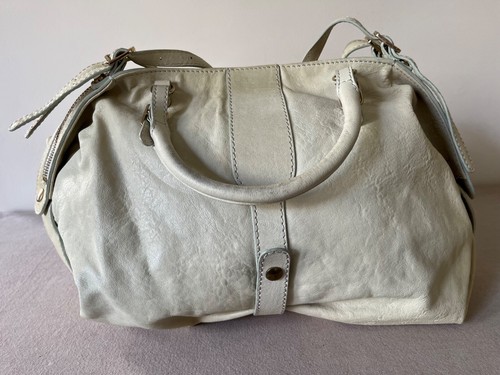 JOY GRYSON Olivia Cream Tumbled Leather Satchel Large Shoulder Bag - Picture 6 of 17