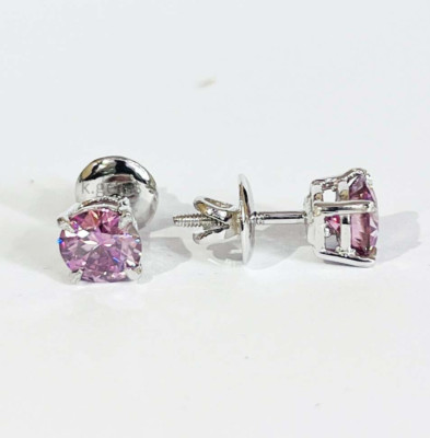 Beautiful 3.00 Ct Pink Treated Diamond Earring VVS1 Certified ! Anniversary Gift