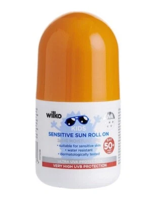WILKO 6 Pack SPF 50+ Kids Roll-On Suncream 50ml Waterproof Sun Lotion Cream Sunscreen