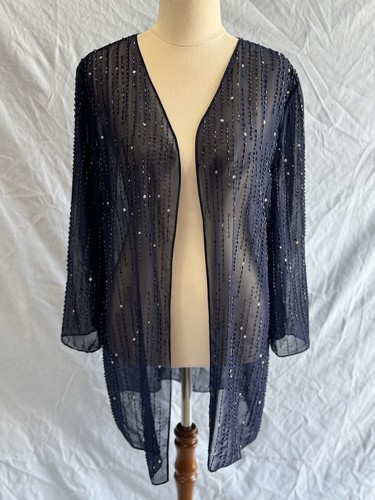 "ALFRED ANGELO"SIZE"14"FORMAL/DRESSY WOMENS NAVY/SEQUINS SHEER 3/4 SLEEVE JACKET - Picture 4 of 8