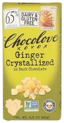 Chocolove Dark Chocolate Ginger Crystallized Bars 3.2 Oz Pack Of 4