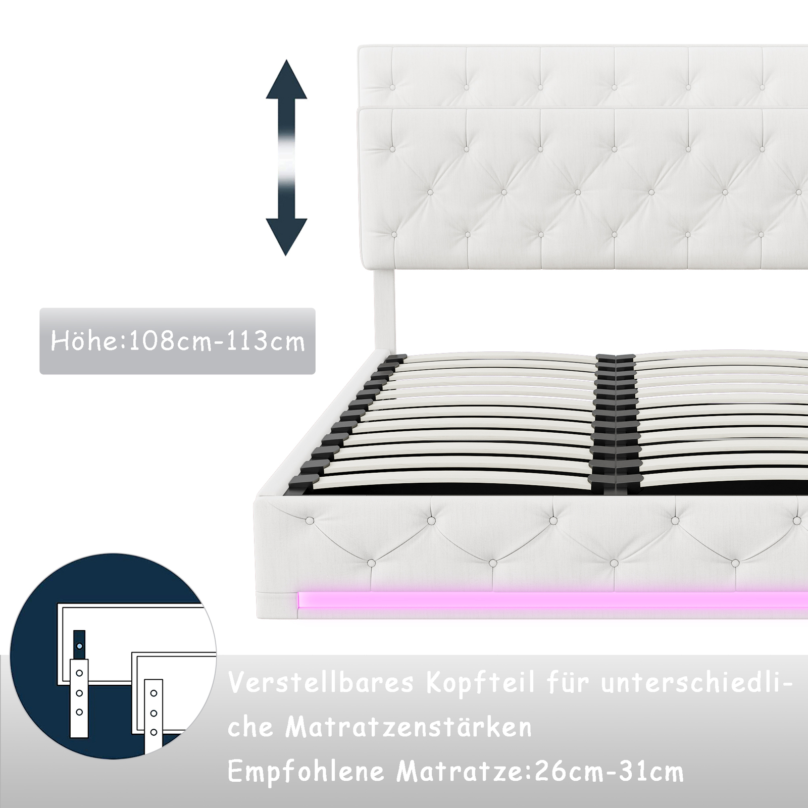 LED Boxspringbett 160x200cm Doppelbett Stauraumbett mit Hydraulisch Bettkasten