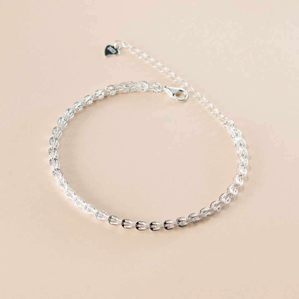 Women Real s925 Sterling Silver Sparkling Foxtail Chain Bracelet Bangle 8.3 in - Image 4 of 4