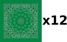 100 Cotton Made in USA Bandanna Kelly Green DOZEN Paisley 22"x22" Hav-A-Hank