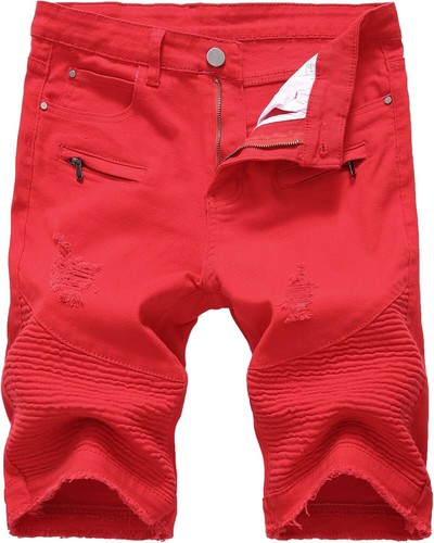 Men's Slim Fit Distressed Denim Shorts Casual Summer Style Breathable Cotton - Picture 9 of 46