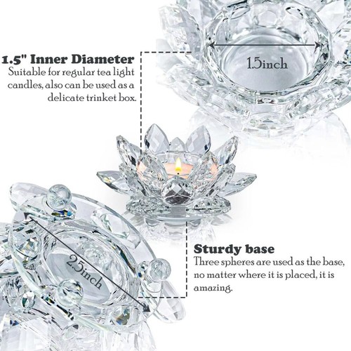 Clear Figurines Crystal Lotus Candle Holders Flower Tea Light Holder Bar - Picture 12 of 25
