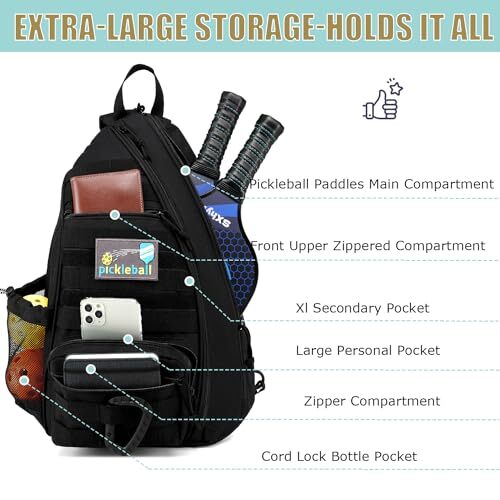 Tactical Pickleball Backpack for Women & Men – Adjustable & Durable Black Bag  