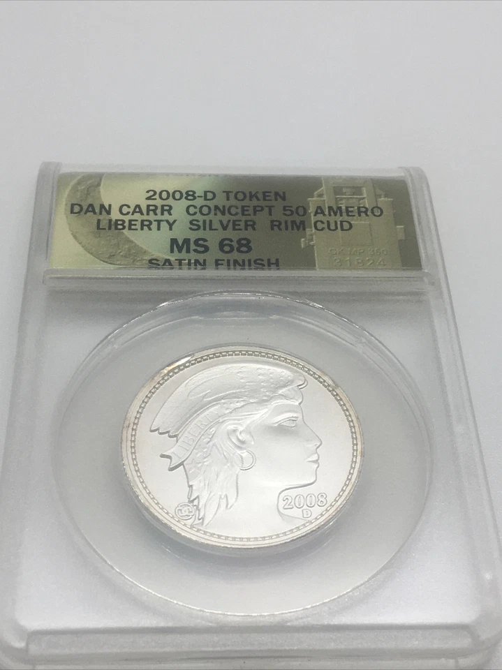 2008-D Dan Carr SIGNED 50 Ameros SILVER Rim Cud ERROR 200 Struck MS 68 Satin - Image 3 of 4